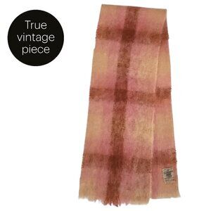 CREAGARAN MILLS Pink Plaid Mohair Fringe Scarf made in Scotland